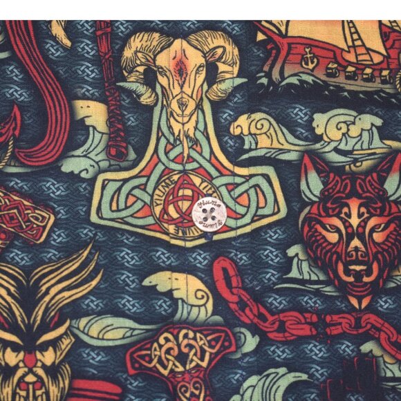 Yiume Viking Hawaiian Shirt Pirate Night Button-Down Short Sleeve Cotton Aloha L - Picture 4 of 8